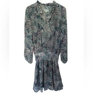 Veronica M Teal and Black Patterned Long Sleeve Dress Women XS